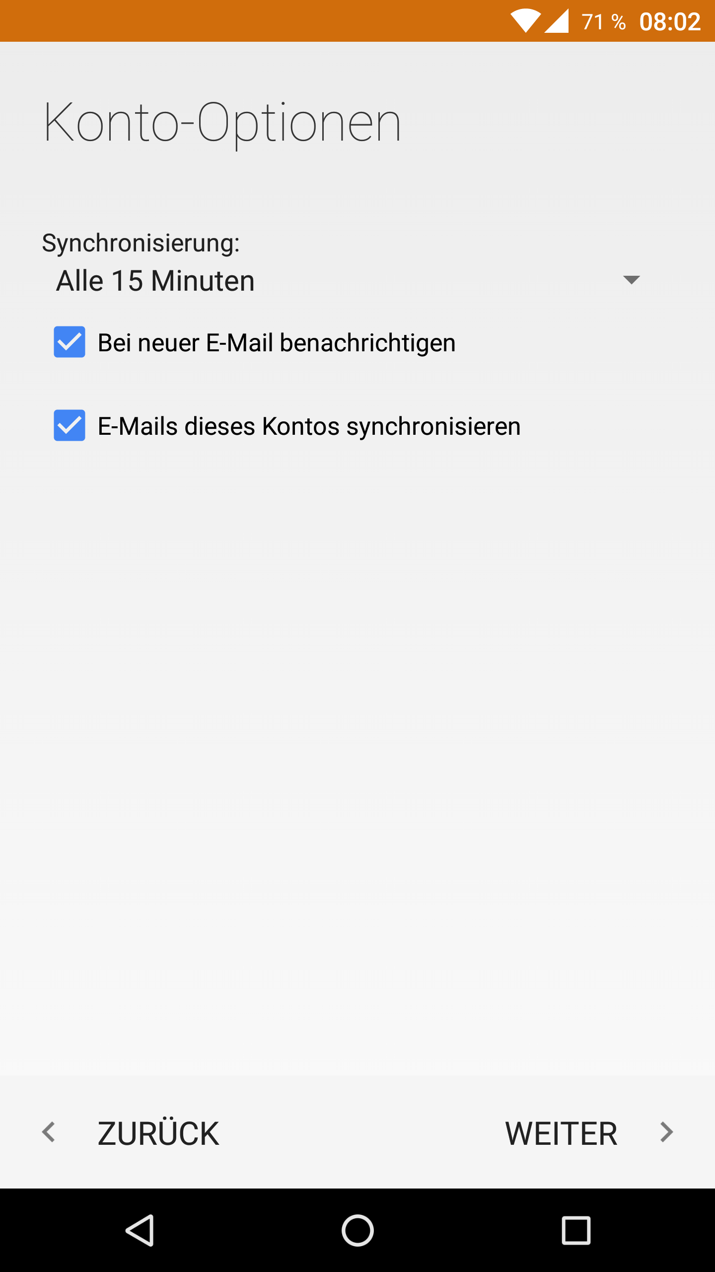 Android E-Mail Konto Optionen