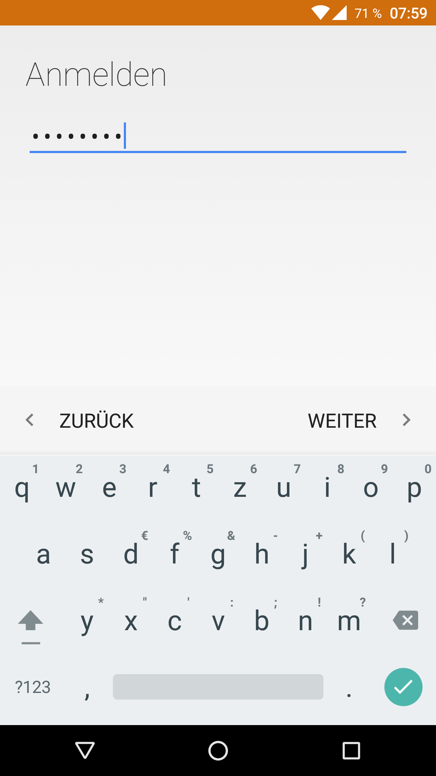Android E-Mail: Passwort Eingabe