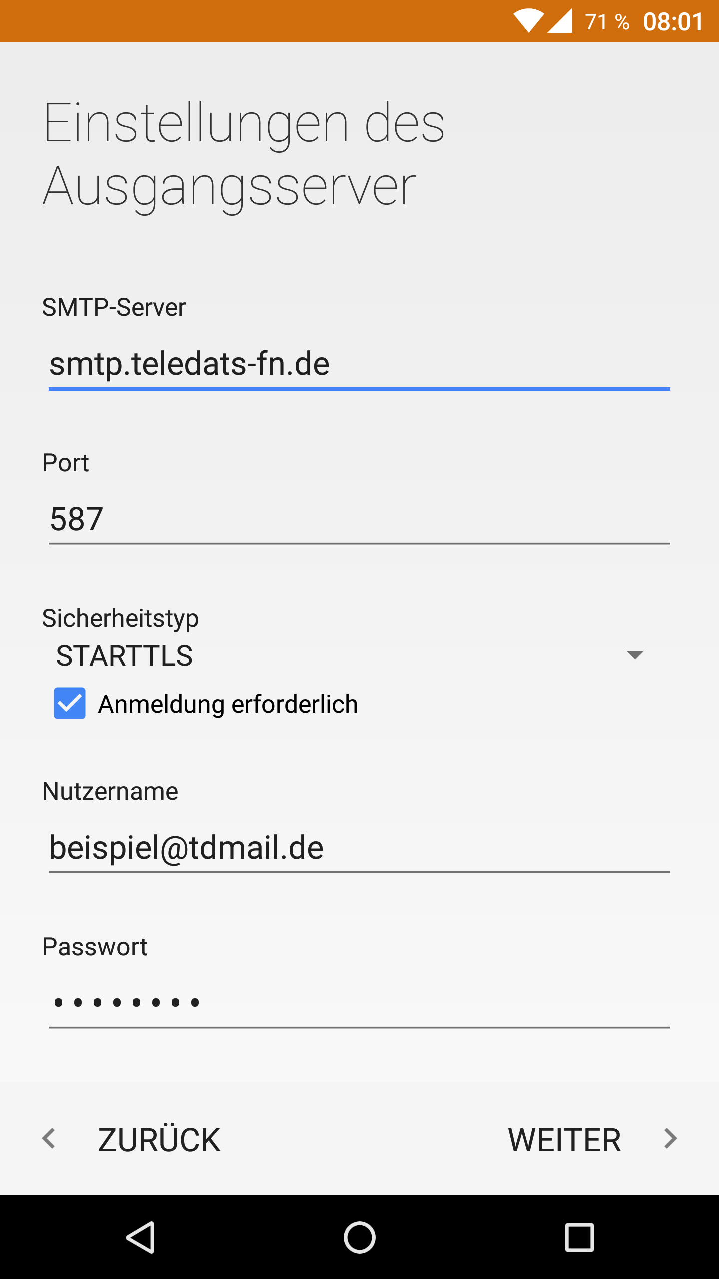 Android E-Mail: Postausgangsserver