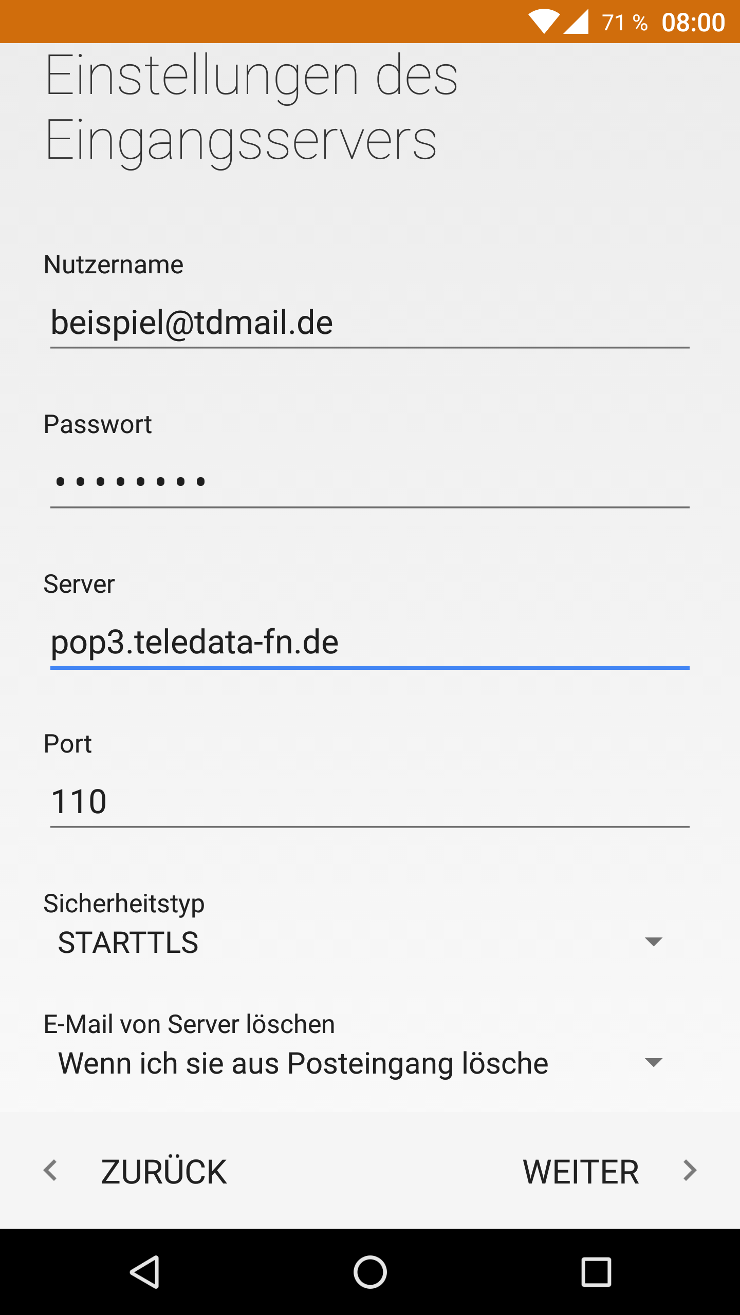 Android E-Mail: Posteingangsserver