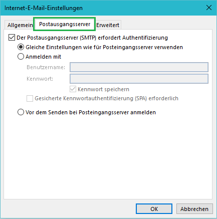 Postausgangsserver erfordert Authentifizierung