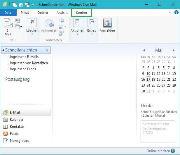 Wechseln Sie bei Windows Live auf den Bereich Konten