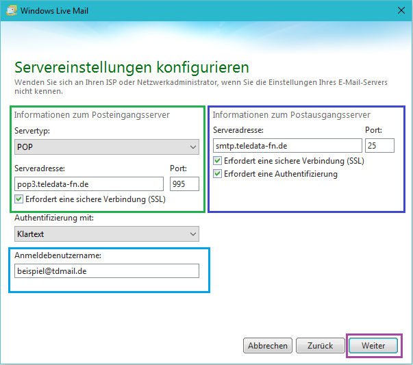 Windows Live: Servereinstellungen