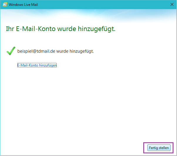 E-Mail einrichtung fertig stellen